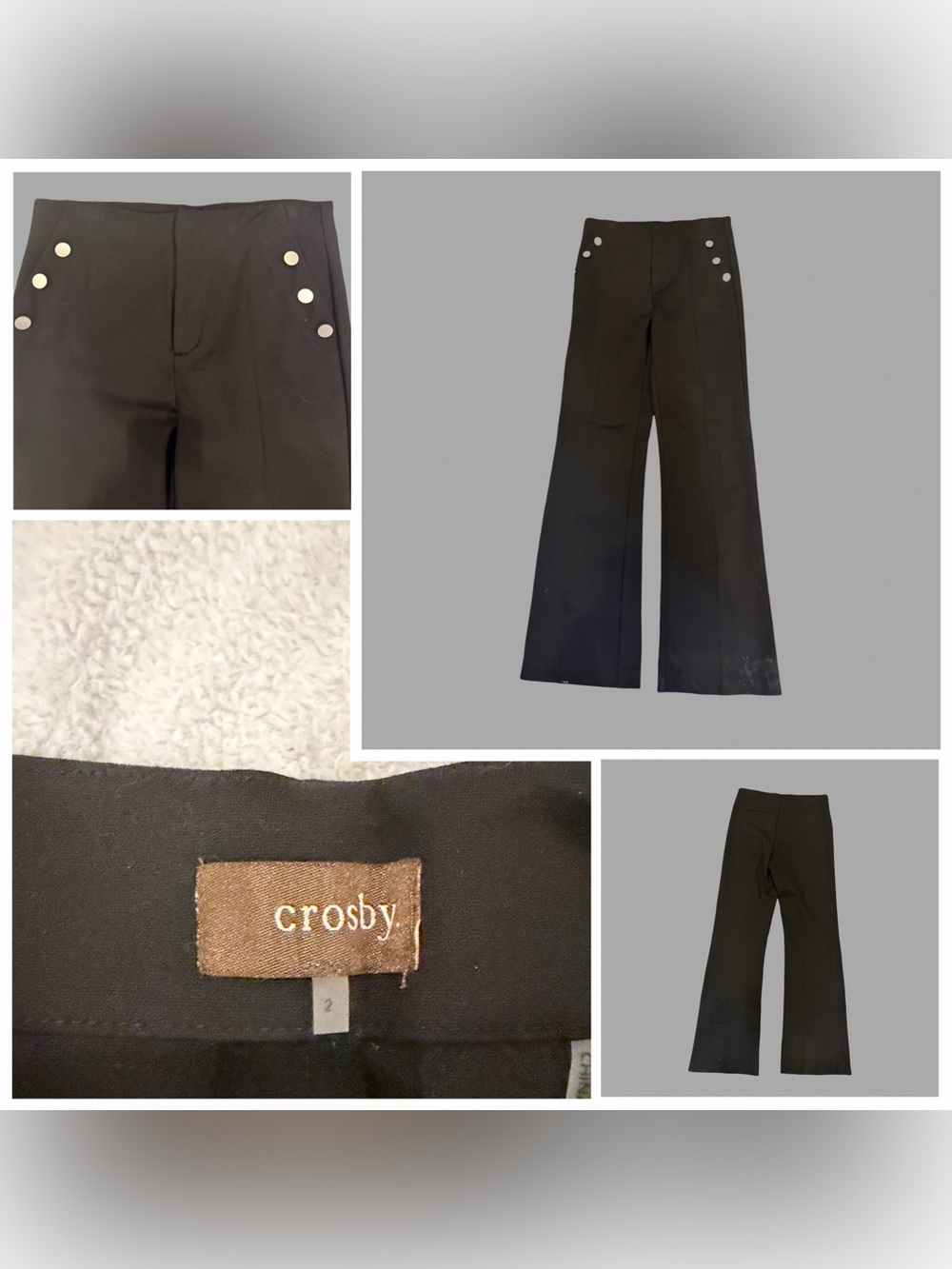 Crosby Womens Black Sailor-Style Wide Leg Pants